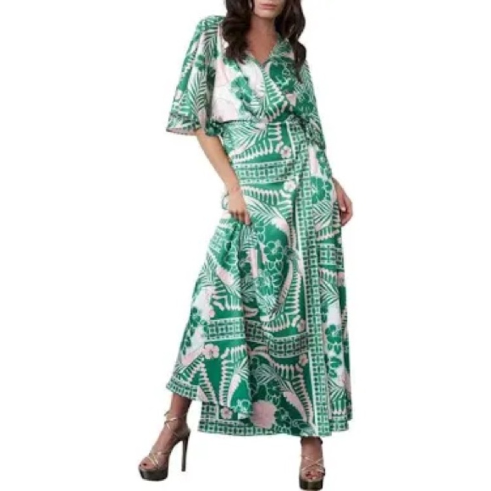 Ciebon Flutter Sleeve Satin Wrap Dress